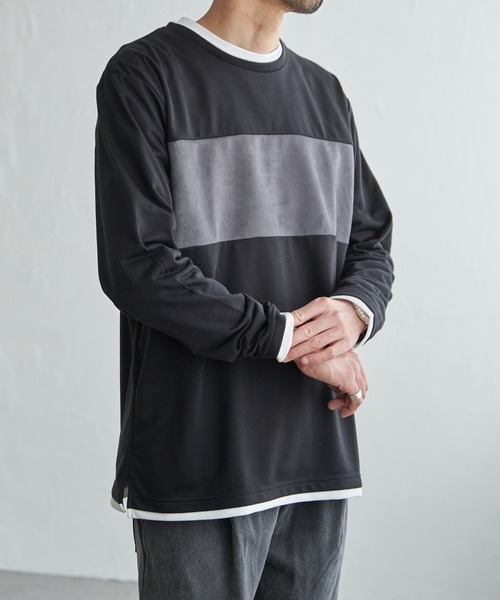 ikka(イッカ)の「ミニ裏毛切り替えロンT(Tシャツ/カットソー・メンズ・ホワイト/ライトグレー/ブラック・XL/M/S/L)」の1枚目の写真