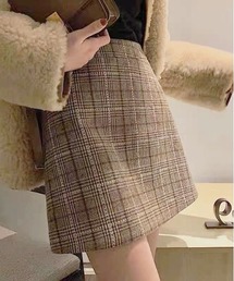 【サイズあり】ウールライク ヴィンテージチェック厚手ミニスカート(インパン付)(秋冬のガーリー定番スカート)