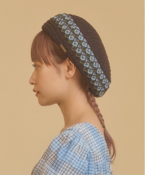 kaorinomori（カオリノモリ）の「kaorinomori シュシュベレー / カオリノモリ（ハンチング/ベレー帽・レディース・ブラウン/ホワイト/ネイビー・M/57.5cm）」の20枚目の写真