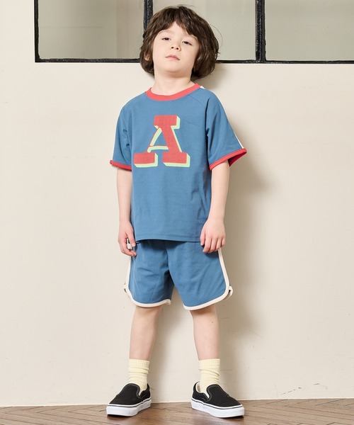 BIG FIELD（ビッグフィールド）の「サイドラインアルファベットTシャツ/UVカット（80～150cm）（Tシャツ/カットソー・キッズ・エメラルド/ライトピンク/オフホワイト・110/100/150/130/120/140/95/90/80）」の5枚目の写真