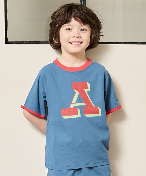 BIG FIELD（ビッグフィールド）の「サイドラインアルファベットTシャツ/UVカット（80～150cm）（Tシャツ/カットソー・キッズ・エメラルド/ライトピンク/オフホワイト・110/100/150/130/120/140/95/90/80）」の8枚目の写真