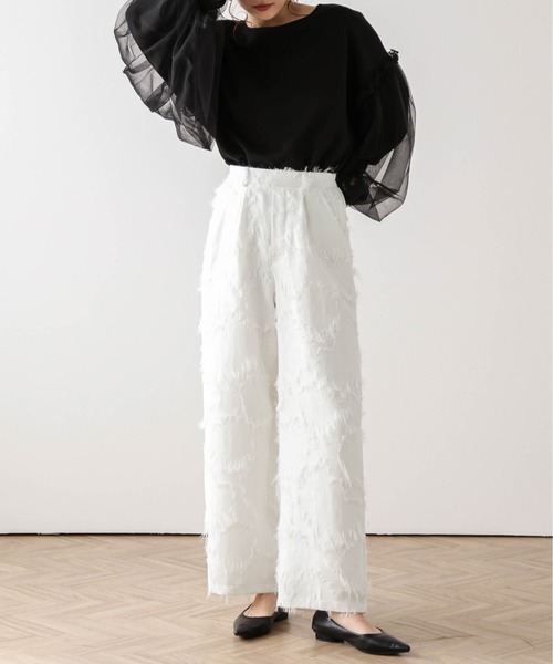 AMELY(エミリー)の「フリンジストレートパンツ(その他パンツ・レディース・ホワイト/ブラック・L/M)」の7枚目の写真
