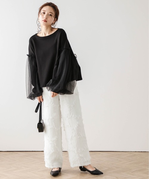 AMELY(エミリー)の「フリンジストレートパンツ(その他パンツ・レディース・ホワイト/ブラック・L/M)」の3枚目の写真