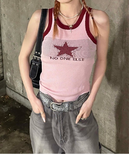 sedacle girl（セダクルガール）の「リンガーニットタンク（タンクトップ・レディース・ブラック/オフホワイト/グレー/ピンク/ベージュ/ネイビー/ブラウン/ボルドー・FREE）」の7枚目の写真