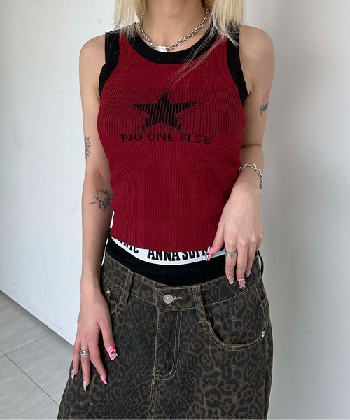 sedacle girl（セダクルガール）の「リンガーニットタンク（タンクトップ・レディース・ブラック/オフホワイト/グレー/ピンク/ベージュ/ネイビー/ブラウン/ボルドー・FREE）」の8枚目の写真