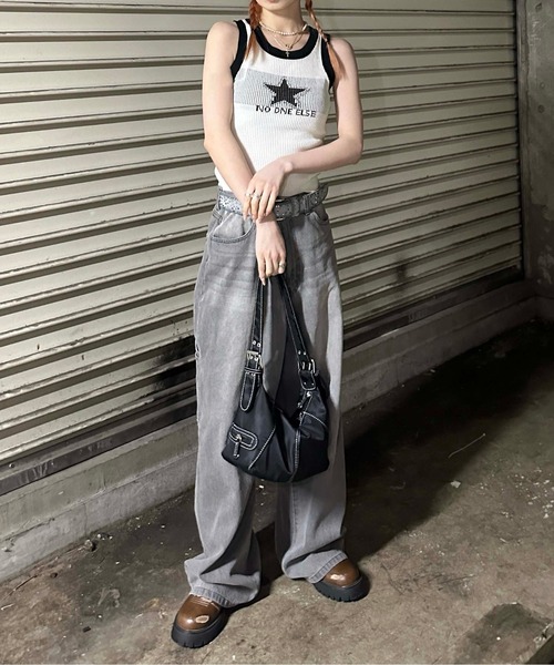 sedacle girl（セダクルガール）の「リンガーニットタンク（タンクトップ・レディース・ブラック/オフホワイト/グレー/ピンク/ベージュ/ネイビー/ブラウン/ボルドー・FREE）」の12枚目の写真