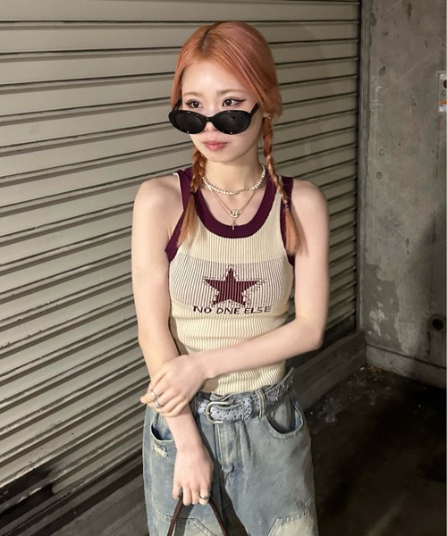 sedacle girl（セダクルガール）の「リンガーニットタンク（タンクトップ・レディース・ブラック/オフホワイト/グレー/ピンク/ベージュ/ネイビー/ブラウン/ボルドー・FREE）」の16枚目の写真