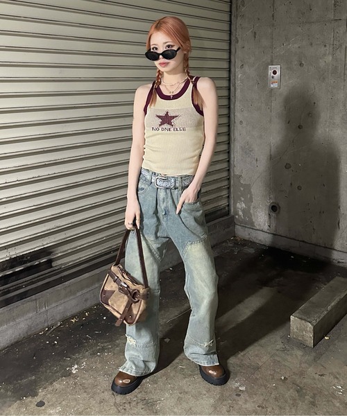 sedacle girl（セダクルガール）の「リンガーニットタンク（タンクトップ・レディース・ブラック/オフホワイト/グレー/ピンク/ベージュ/ネイビー/ブラウン/ボルドー・FREE）」の18枚目の写真