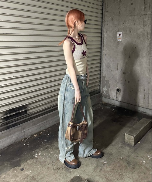 sedacle girl（セダクルガール）の「リンガーニットタンク（タンクトップ・レディース・ブラック/オフホワイト/グレー/ピンク/ベージュ/ネイビー/ブラウン/ボルドー・FREE）」の19枚目の写真