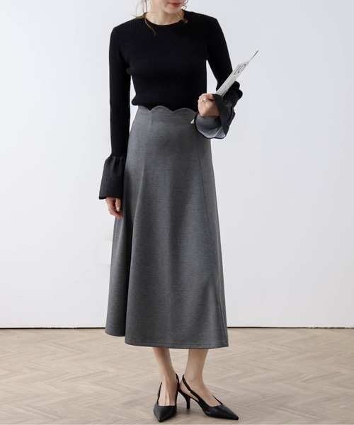 AMELY（エミリー）の「スカラップデザインフレアスカート（スカート・レディース・ブラック/ネイビー/グレー・L/M）」の3枚目の写真