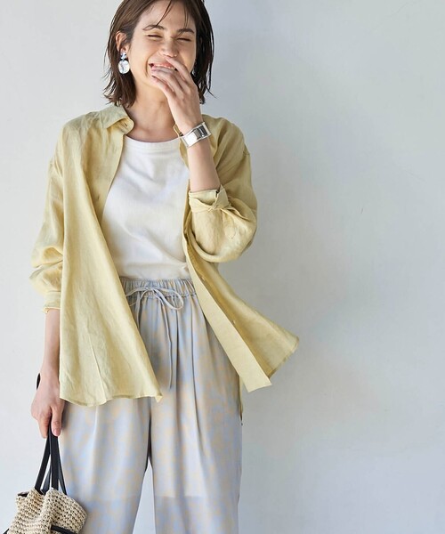 coen(コーエン)の「【RONEL】European Flax(ヨーロピアンフレックス) ベーシックシャツ(シャツ/ブラウス・レディース・イエロー/ブラック/ナチュラル/オフホワイト・M/S)」の4枚目の写真