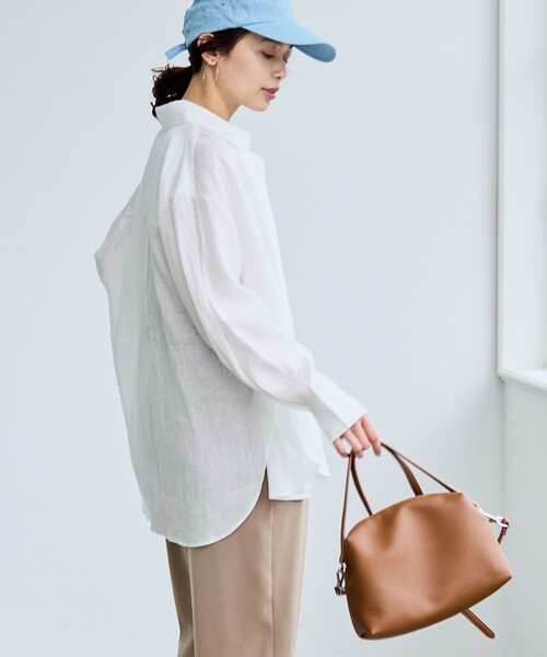 coen(コーエン)の「【RONEL】European Flax(ヨーロピアンフレックス) ベーシックシャツ(シャツ/ブラウス・レディース・イエロー/ブラック/ナチュラル/オフホワイト・M/S)」の5枚目の写真