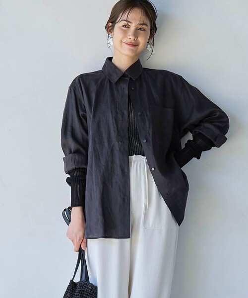 coen(コーエン)の「【RONEL】European Flax(ヨーロピアンフレックス) ベーシックシャツ(シャツ/ブラウス・レディース・イエロー/ブラック/ナチュラル/オフホワイト・M/S)」の13枚目の写真
