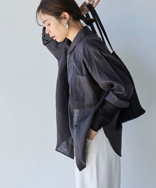 coen(コーエン)の「【RONEL】European Flax(ヨーロピアンフレックス) ベーシックシャツ(シャツ/ブラウス・レディース・イエロー/ブラック/ナチュラル/オフホワイト・M/S)」の14枚目の写真