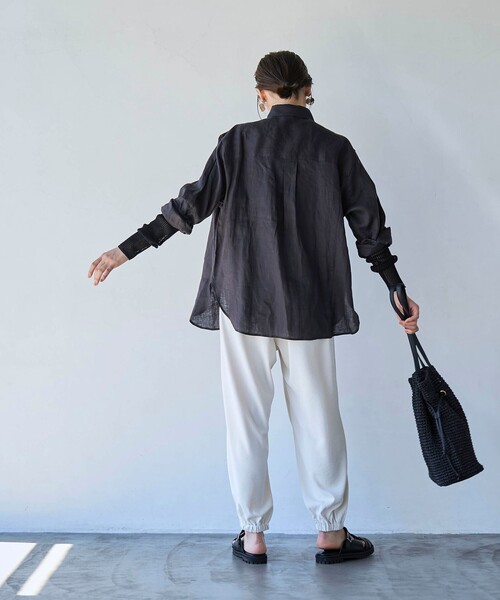 coen(コーエン)の「【RONEL】European Flax(ヨーロピアンフレックス) ベーシックシャツ(シャツ/ブラウス・レディース・イエロー/ブラック/ナチュラル/オフホワイト・M/S)」の18枚目の写真