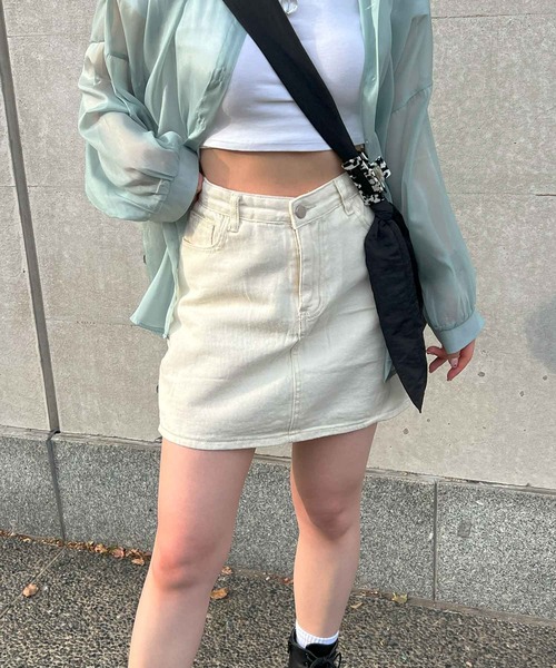 frunco(フランコ)の「カラーデニム台形ミニスカート(デニムスカート・レディース・ネイビー/ピンク/ホワイト/ブラック・MEDIUM)」の12枚目の写真