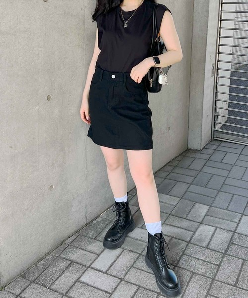 セール】カラーデニム台形ミニスカート（デニムスカート
