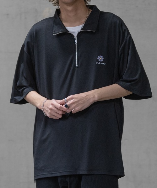 JOHN'S CLOSET(ジョンズクローゼット)の「【a】とろみジョーゼット フラワーエンブロイダリー ハーフジップ(Tシャツ/カットソー・メンズ・ブルー/グレイッシュベージュ/ブラック・MEDIUM/LARGE)」の10枚目の写真
