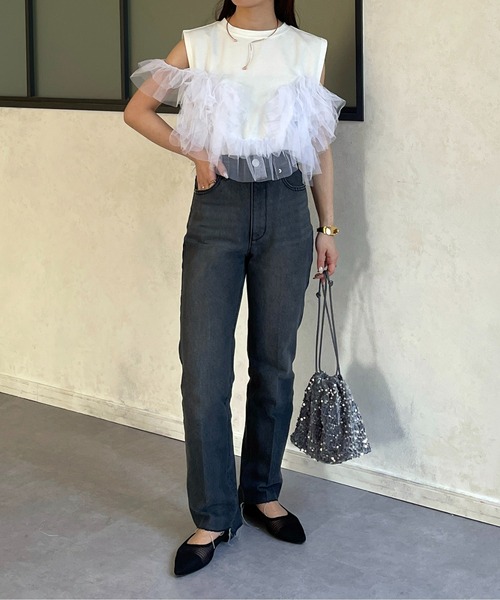 Thevon（ゼボン）の「裾段差スリットセンタープレスデニム（デニムパンツ・レディース・サックスブルー/ブラック/ブルー・S/M）」の8枚目の写真