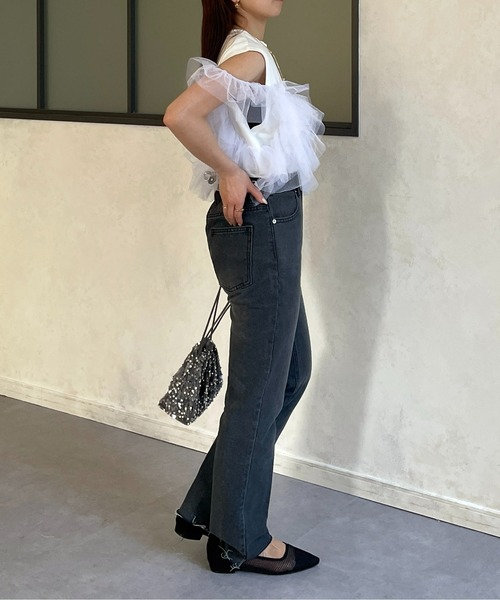 Thevon（ゼボン）の「裾段差スリットセンタープレスデニム（デニムパンツ・レディース・サックスブルー/ブラック/ブルー・S/M）」の9枚目の写真