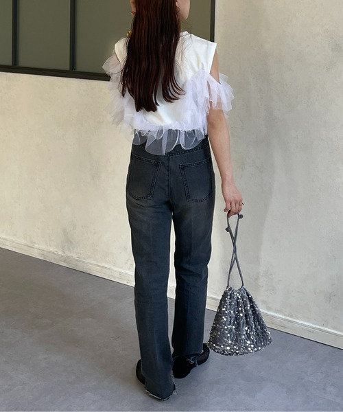 Thevon（ゼボン）の「裾段差スリットセンタープレスデニム（デニムパンツ・レディース・サックスブルー/ブラック/ブルー・S/M）」の10枚目の写真