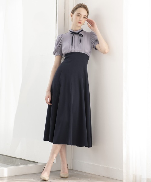 And Couture（アンドクチュール）の「配色切替ピンタックドレス 