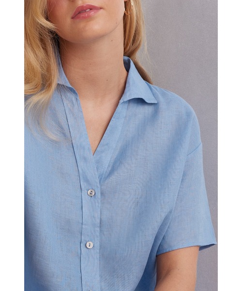 Intimissimi(インティミッシミ)の「The Pure Linen リネンファブリック ショートスリーブ シャツ(Tシャツ/カットソー・レディース・ホワイト/サンドベージュ/インディゴブルー/スカイブルー/カーキ/ピンクベージュ・M/S/L)」の21枚目の写真