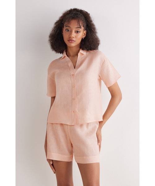 Intimissimi(インティミッシミ)の「The Pure Linen リネンファブリック ショートスリーブ シャツ(Tシャツ/カットソー・レディース・ホワイト/サンドベージュ/インディゴブルー/スカイブルー/カーキ/ピンクベージュ・M/S/L)」の12枚目の写真