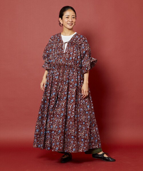 ＊美品＊Freada フリーダ カフタンワンピース ナチュラル F ボタニカル Freada（フリーダ）の「Freada/フリーダ インド刺繍カフタン