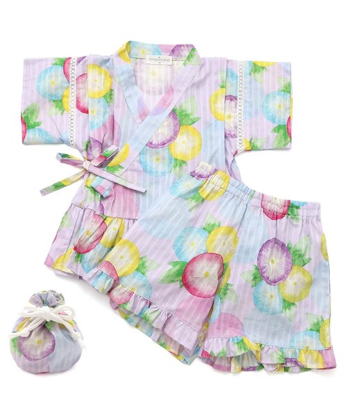 Ampersand（アンパサンド）の「総柄フリル甚平（浴衣・キッズ・クリーム/アイボリー/サックスブルー/ラベンダー・80/90/95/100/110/120/130/140）」の4枚目の写真