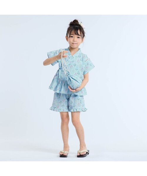 Ampersand（アンパサンド）の「総柄フリル甚平（浴衣・キッズ・クリーム/アイボリー/サックスブルー/ラベンダー・80/90/95/100/110/120/130/140）」の16枚目の写真