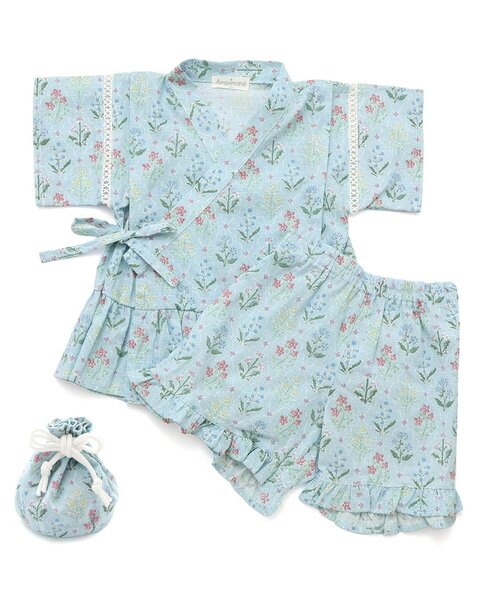 Ampersand（アンパサンド）の「総柄フリル甚平（浴衣・キッズ・クリーム/アイボリー/サックスブルー/ラベンダー・80/90/95/100/110/120/130/140）」の14枚目の写真