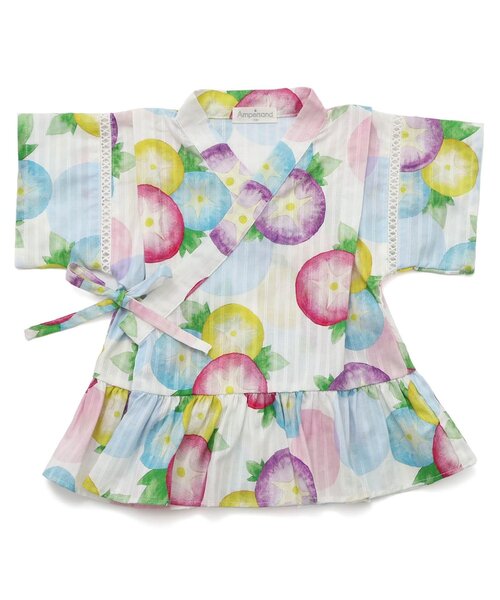 Ampersand（アンパサンド）の「総柄フリル甚平（浴衣・キッズ・クリーム/アイボリー/サックスブルー/ラベンダー・80/90/95/100/110/120/130/140）」の6枚目の写真