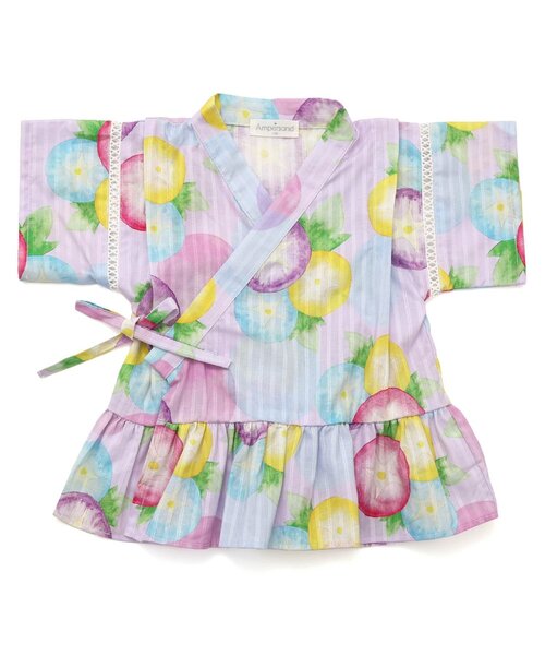 Ampersand（アンパサンド）の「総柄フリル甚平（浴衣・キッズ・クリーム/アイボリー/サックスブルー/ラベンダー・80/90/95/100/110/120/130/140）」の15枚目の写真