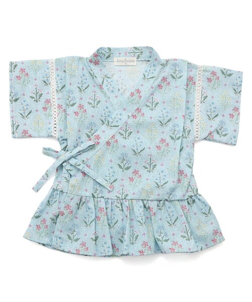 Ampersand（アンパサンド）の「総柄フリル甚平（浴衣・キッズ・クリーム/アイボリー/サックスブルー/ラベンダー・80/90/95/100/110/120/130/140）」の9枚目の写真