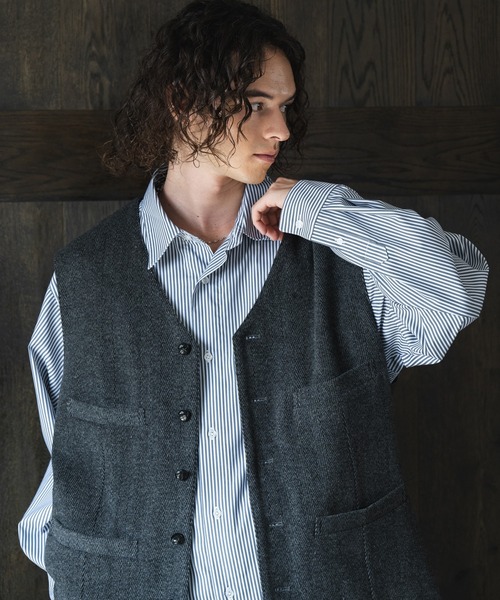CASPER JOHN（キャスパージョン）の「Herringbone vest/ヘリンボーンベスト（ベスト・メンズ・ブラック/ブラウン・SMALL/X-SMALL/MEDIUM/LARGE）」の17枚目の写真
