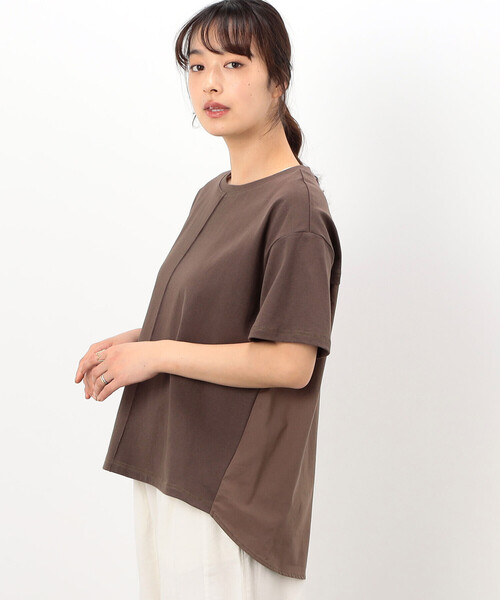 ONIGIRI（オニギリ）の「バックフレア　半袖Ｔシャツ（Tシャツ/カットソー・レディース・イエロー/カーキ/ブラウン/ネイビー/ホワイト・FREE）」の3枚目の写真