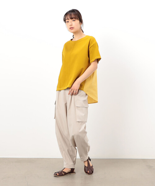 ONIGIRI（オニギリ）の「バックフレア　半袖Ｔシャツ（Tシャツ/カットソー・レディース・イエロー/カーキ/ブラウン/ネイビー/ホワイト・FREE）」の18枚目の写真