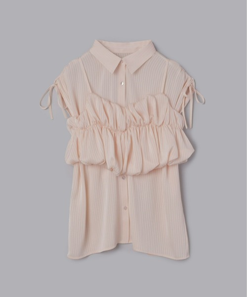 Olu.（オルドット）の「ストライプバルーンビスチェセット（シャツ/ブラウス・レディース・ブルー/ピンクベージュ・FREE）」の3枚目の写真