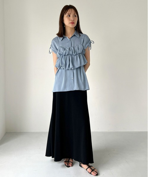 Olu.（オルドット）の「ストライプバルーンビスチェセット（シャツ/ブラウス・レディース・ブルー/ピンクベージュ・FREE）」の15枚目の写真