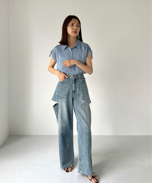 Olu.（オルドット）の「ストライプバルーンビスチェセット（シャツ/ブラウス・レディース・ブルー/ピンクベージュ・FREE）」の17枚目の写真