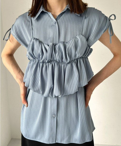 Olu.（オルドット）の「ストライプバルーンビスチェセット（シャツ/ブラウス・レディース・ブルー/ピンクベージュ・FREE）」の14枚目の写真