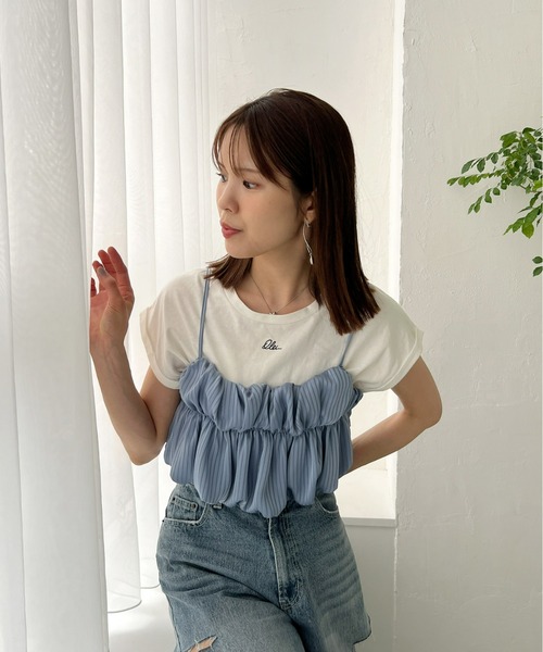 Olu.（オルドット）の「ストライプバルーンビスチェセット（シャツ/ブラウス・レディース・ブルー/ピンクベージュ・FREE）」の22枚目の写真