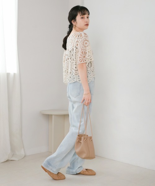 Bab（バブ）の「クロシェ編みハーフスリーブトップス（Tシャツ/カットソー・レディース・オフホワイト/ベージュ・FREE）」の19枚目の写真