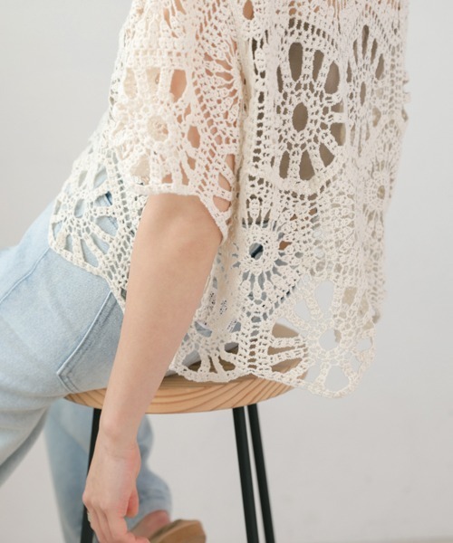 Bab（バブ）の「クロシェ編みハーフスリーブトップス（Tシャツ/カットソー・レディース・オフホワイト/ベージュ・FREE）」の21枚目の写真