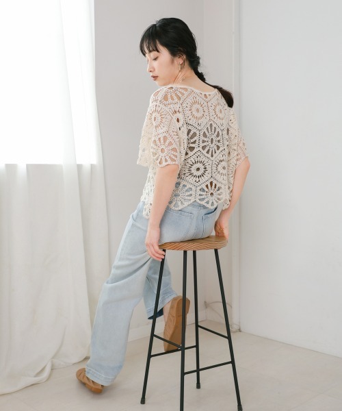 Bab（バブ）の「クロシェ編みハーフスリーブトップス（Tシャツ/カットソー・レディース・オフホワイト/ベージュ・FREE）」の22枚目の写真