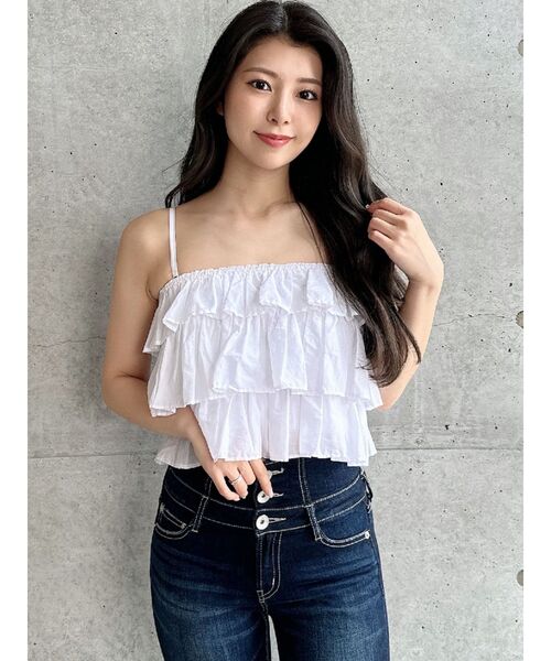 GYDA(ジェイダ)の「ティアードベアトップス(キャミソール・レディース・オフホワイト/ブラック・FREE)」の6枚目の写真