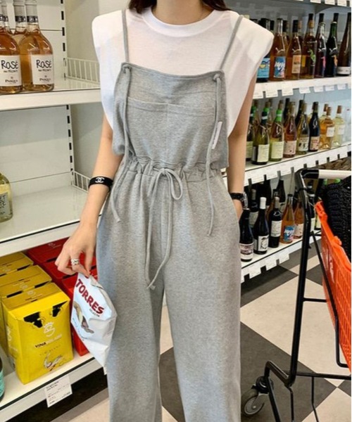 MAISON DE THERESE（メゾン ド テレーズ）の「ロープウエストワイドパンツサロペット（サロペット/オーバーオール・レディース・ブラック/グレー・M）」の2枚目の写真