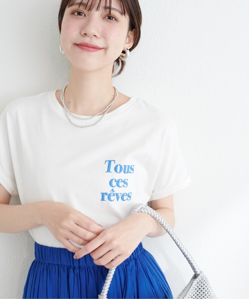 natural couture(ナチュラルクチュール)の「オーガニックコットンフレンチスリーブロゴT(Tシャツ/カットソー・レディース・ピンク/スミクロ/サックスブルー/オフホワイト・FREE)」の2枚目の写真