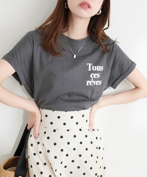 natural couture(ナチュラルクチュール)の「オーガニックコットンフレンチスリーブロゴT(Tシャツ/カットソー・レディース・ピンク/スミクロ/サックスブルー/オフホワイト・FREE)」の3枚目の写真